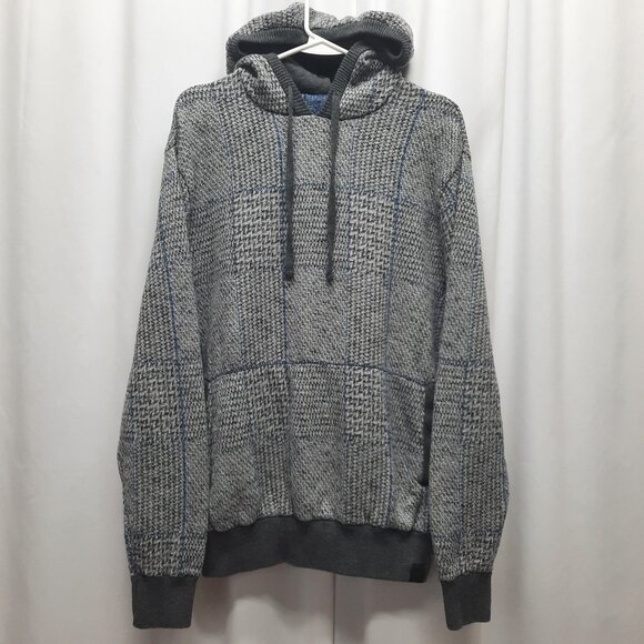 American Eagle Outfitters Other - American Eagle Men's Textured Knit Plaid Hoodie Cotton Gray & Blue - Size XL